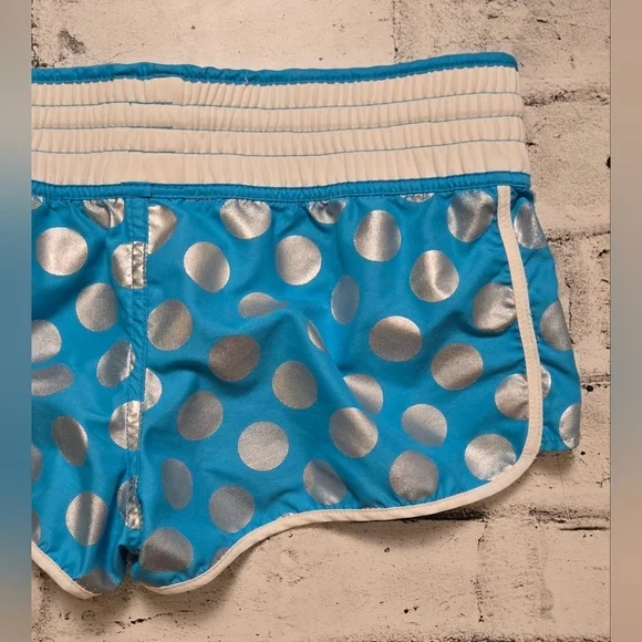 Blue Silver Polka Dot Athletic Shorts Elastic Waist Drawstring Size S - Picture 6 of 7